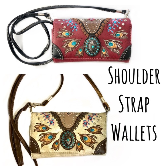 Handbags - Crossbody Wallet Southwestern Style Red